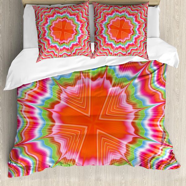 Abakuhaus Set Copripiumino Per Letto Singolo, Psychedelic Fractal, Antiacaro, Adatto A Chi Soffre Di Allergie, Con Federa, 155 Cm X 220 Cm - 80 X 80 Cm, Multicolore-image