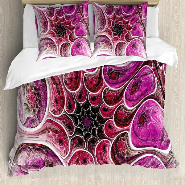 Set Copripiumino Abakuhaus Astral Per Letti Singoli, Quirky Futuristic Organism, Antiacaro, Adatto A Chi Soffre Di Allergie, Con Federa, 155 Cm X 220 Cm - 80 X 80 Cm, Magenta Scuro Multicolore-image