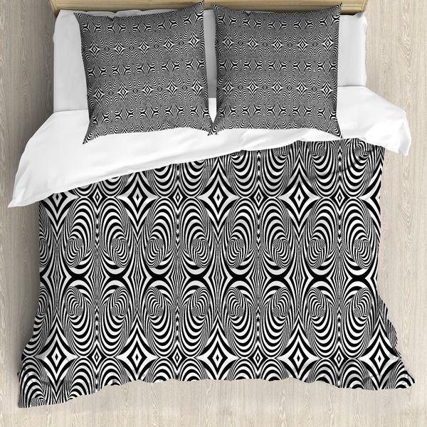 Abakuhaus Set Copripiumino Astratto Surreale Per Letti Singoli, Cerchi Illusori, Antiacaro, Adatto A Chi Soffre Di Allergie, Con Federa, 155 Cm X 220 Cm - 80 X 80 Cm, Grigio Antracite Bianco-image