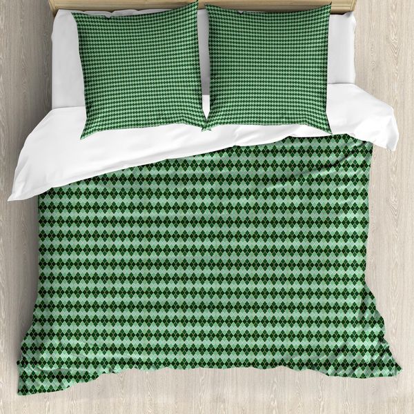 Abakuhaus Set Copripiumino Quatrefoil Per Letti Singoli, Motivo A Rombi Verde Argyle, Antiacaro E Anallergico, Con Federa, 155 Cm X 220 Cm - 80 X 80 Cm, Multicolore-image