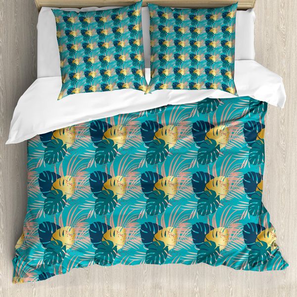 Abakuhaus Set Copripiumino Jungle Leaf Per Letti Singoli, Spots Botanik, Antiacaro, Adatto A Chi Soffre Di Allergie, Con Federa, 200 Cm X 200 Cm - 80 X 80 Cm, Multicolore-image