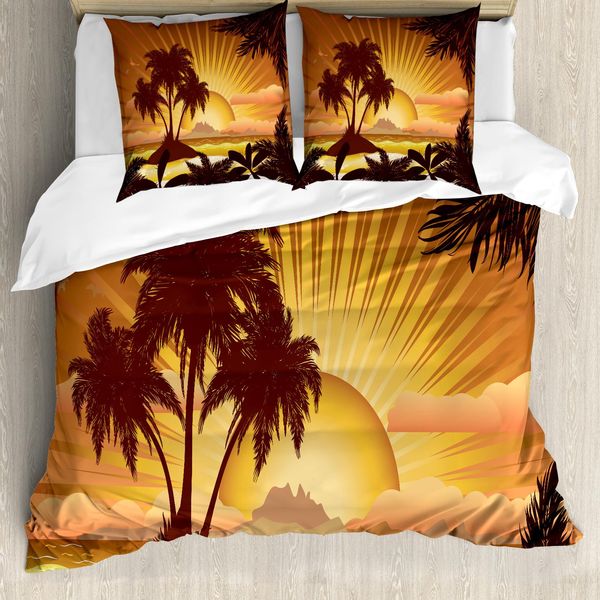 Abakuhaus Set Copripiumino Fiji Per Letti Singoli, Grafica Digitale Con Scena Del Tramonto, Antiacaro E Anallergico, Con Federa, 155 Cm X 220 Cm - 80 X 80 Cm, Multicolore-image