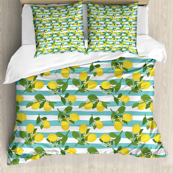 Abakuhaus Set Copripiumino Per Letto Singolo, Motivo Foglie Di Limone, Antiacaro, Adatto A Chi Soffre Di Allergie, Con Federa, 200 Cm X 200 Cm - 80 X 80 Cm, Seafoam Senf-image