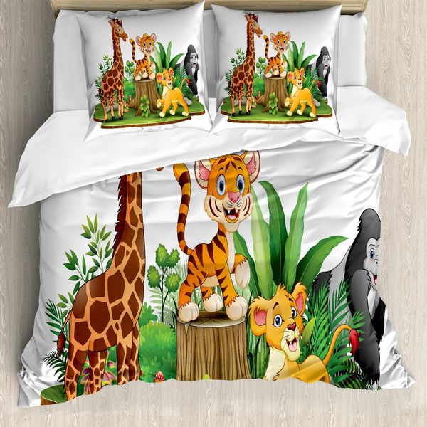 Abakuhaus Set Copripiumino Per Letti Singoli, Foresta Colorata Wildlife, Antiacaro Adatto A Chi Soffre Di Allergie Con Federa, 155 Cm X 220 Cm - 80 X 80 Cm, Multicolore-image