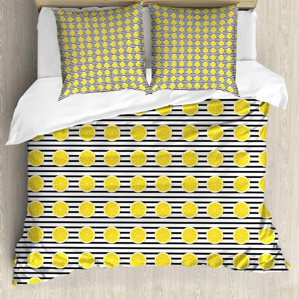 Abakuhaus Set Copripiumino Per Letto Singolo Zitronen, Agrumi A Fette, Antiacaro, Adatto A Chi Soffre Di Allergie, Con Federa, 200 Cm X 200 Cm - 80 X 80 Cm, Giallo Coke Grigio-image