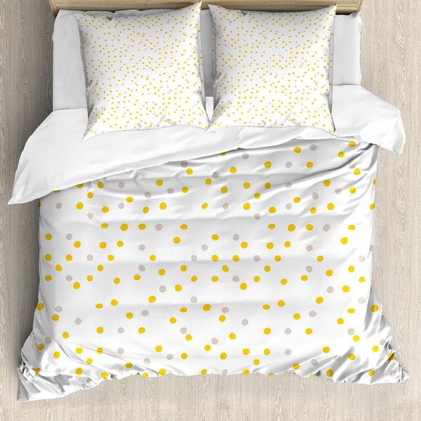 Abakuhaus Set Copripiumino A Pois Gialli Per Letti Singoli, Mini Pois Casuali, Antiacaro, Adatto A Chi Soffre Di Allergie, Con Federa, 155 Cm X 220 Cm - 80 X 80 Cm, Terra Giallo Pallido-image