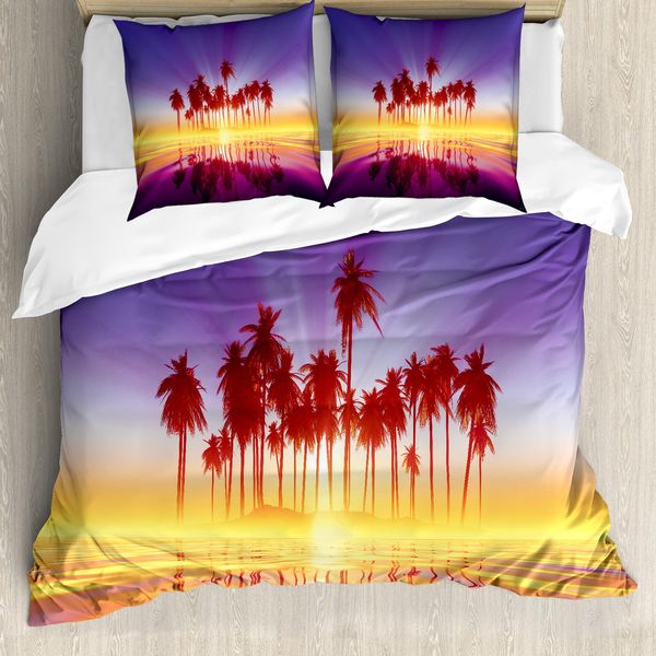 Abakuhaus Set Copripiumino Fiji Per Letti Singoli, Sfondo Scenografico Con Palme, Antiacaro, Adatto A Chi Soffre Di Allergie, Con Federa, 200 Cm X 200 Cm - 80 X 80 Cm, Multicolore-image