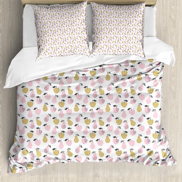 Abakuhaus Set Copripiumino Fruit Art Per Letti Singoli, Motivo Pere E Mele, Antiacaro, Adatto A Chi Soffre Di Allergie, Con Federa, 200 Cm X 200 Cm - 80 X 80 Cm, Rosa Antracite-image