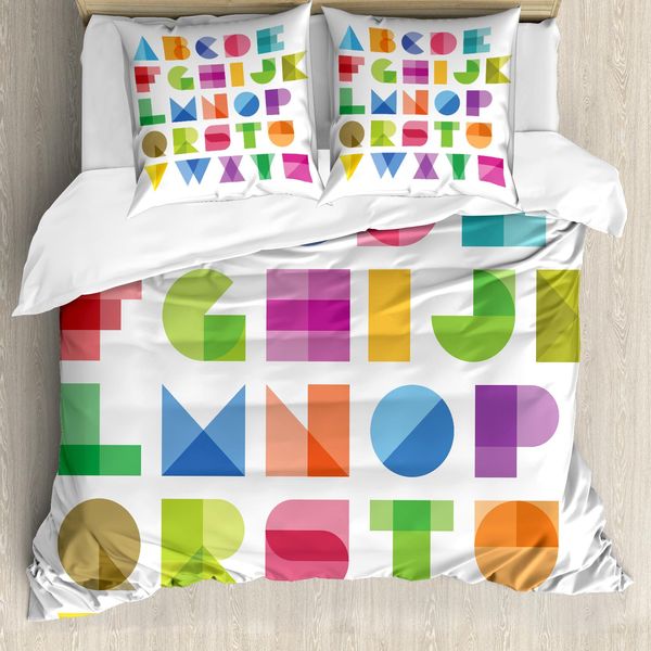 Abakuhaus Set Copripiumino Per Letti Singoli, Educational Letters Kunst, Antiacaro, Adatto A Chi Soffre Di Allergie, Con Federa, 200 Cm X 200 Cm - 80 X 80 Cm, Bianco Multicolore-image