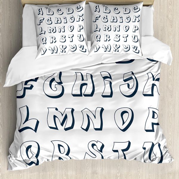 Abakuhaus Set Copripiumino Per Letto Singolo, Graffiti Monocromatici, Antiacaro, Adatto A Chi Soffre Di Allergie, Con Federa, 200 Cm X 200 Cm - 80 X 80 Cm, Grigio Antracite Bianco-image