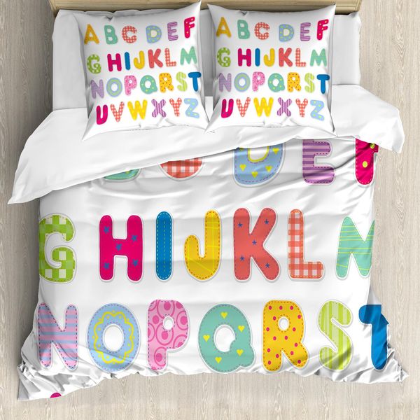 Abakuhaus Set Copripiumino Per Letti Singoli, Lettere Colorate Stampate, Antiacaro, Adatto A Chi Soffre Di Allergie, Con Federa, 155 Cm X 220 Cm - 80 X 80 Cm, Multicolore-image