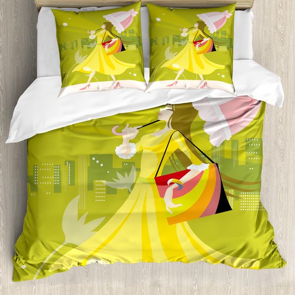 Abakuhaus Set Copripiumino Per Letto Singolo Con Motivo Ombrellini, Femminile, Antiacaro, Adatto A Chi Soffre Di Allergie, Con Federa, 155 Cm X 220 Cm - 80 X 80 Cm, Giallo Verde Multicolore-image