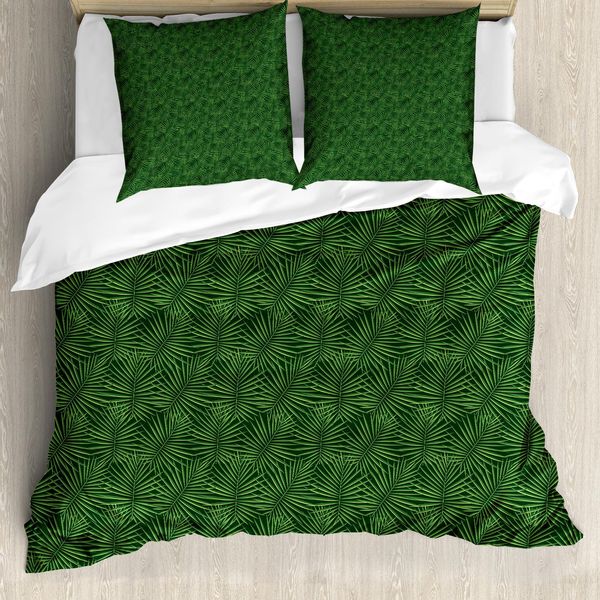 Abakuhaus Set Copripiumino Jungle Leaf Per Letti Singoli, Palm Leaf Monochrome, Antiacaro, Adatto A Chi Soffre Di Allergie, Con Federa, 200 Cm X 200 Cm - 80 X 80 Cm, Verde Mela-image
