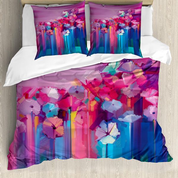 Abakuhaus Set Copripiumino Gerber Daisy Per Letti Singoli, Fiori Luminosi, Antiacaro, Adatto A Chi Soffre Di Allergie, Con Federa, 155 Cm X 220 Cm - 80 X 80 Cm, Fucsia E Multicolore-image