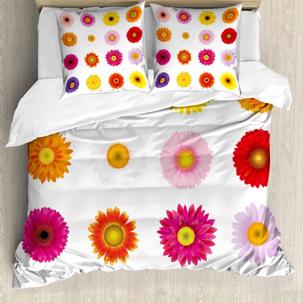 Abakuhaus Set Copripiumino Gerber Daisy Per Letti Singoli, Petali Colorati Love, Antiacaro, Adatto A Chi Soffre Di Allergie, Con Federa, 200 Cm X 200 Cm - 80 X 80 Cm, Multicolore-image