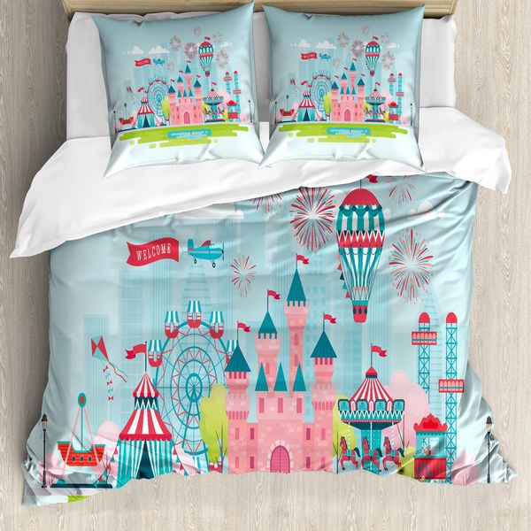 Abakuhaus Set Copripiumino Per Letto Singolo, Childish Cartoon Fun, Antiacaro, Adatto A Chi Soffre Di Allergie, Con Federa, 200 Cm X 200 Cm - 80 X 80 Cm, Azzurro Multicolore-image