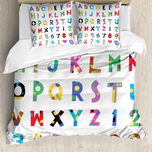 Abakuhaus Set Copripiumino Per Letto Singolo, Cheery Educational Letters, Antiacaro, Adatto A Chi Soffre Di Allergie, Con Federa, 200 Cm X 200 Cm - 80 X 80 Cm, Bianco Multicolore-image