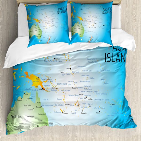 Abakuhaus Set Copripiumino Per Letti Singoli, Isole Del Pacifico Informativo, Antiacaro, Adatto A Chi Soffre Di Allergie, Con Federa, 200 Cm X 200 Cm - 80 X 80 Cm, Sky Blue Multicolor-image