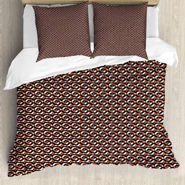 Abakuhaus Set Copripiumino Per Letti Singoli, Look Retrò, Forme Geometriche, Antiacaro, Adatto A Chi Soffre Di Allergie, Con Federa, 155 Cm X 220 Cm - 80 X 80 Cm, Arancione Grigio-image