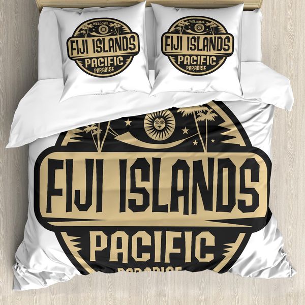 Abakuhaus Set Copripiumino Fiji Per Letti Singoli, Benvenuti Alle Isole Fiji Paradise, Antiacaro Adatto A Chi Soffre Di Allergie Con Federa, 200 Cm X 200 Cm - 80 X 80 Cm, Taupe Scuro Cammello Chiaro-image