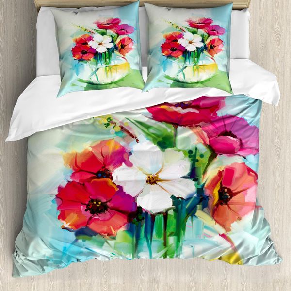 Abakuhaus Set Copripiumino Gerber Daisy Per Letti Singoli, Fiori In Un Vaso Artistico, Antiacaro, Adatto A Chi Soffre Di Allergie, Con Federa, 200 Cm X 200 Cm - 80 X 80 Cm, Multicolore-image