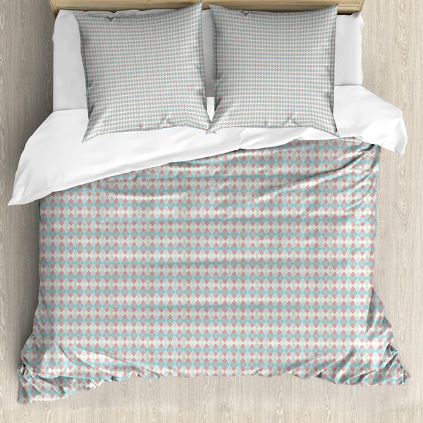 Abakuhaus Set Copripiumino Quatrefoil Per Letti Singoli, Colori Pastello Intrecciati, Antiacaro, Adatto A Chi Soffre Di Allergie, Con Federa, 155 Cm X 220 Cm - 80 X 80 Cm, Rosa Pastello Multicolore-image