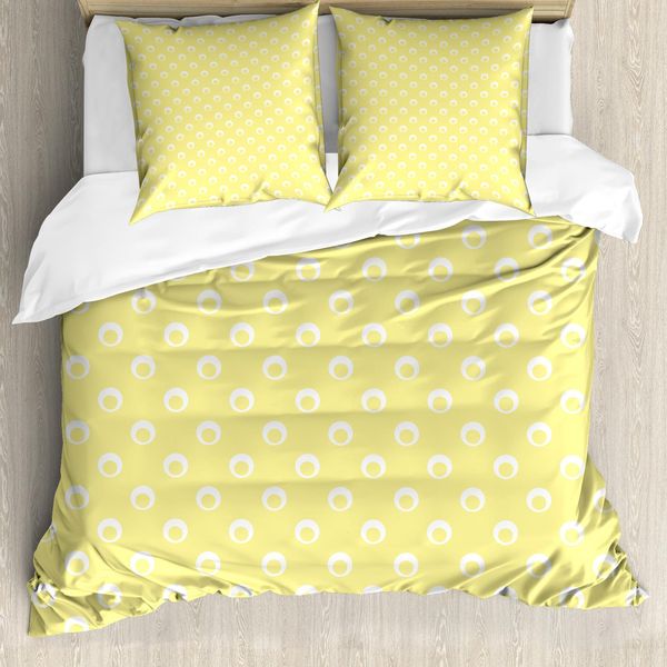 Abakuhaus Set Copripiumino A Pois Gialli Per Letti Singoli, Semplice Rotondo, Antiacaro, Adatto A Chi Soffre Di Allergie, Con Federa, 155 Cm X 220 Cm - 80 X 80 Cm, Giallo Pastello E Bianco-image