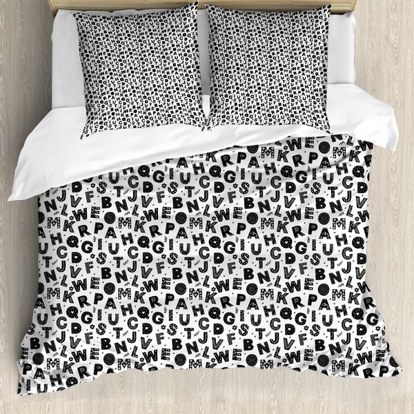 Abakuhaus Set Copripiumino Per Letto Singolo, Dettagli Floreali Monocromatici, Antiacaro E Anallergico, Con Federa, 200 Cm X 200 Cm - 80 X 80 Cm, Grigio Antracite-image