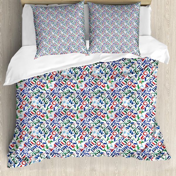 Abakuhaus Set Copripiumino Alphabet Per Letti Singoli, Scritta Inky Brush, Antiacaro, Adatto A Chi Soffre Di Allergie, Con Federa, 155 Cm X 220 Cm - 80 X 80 Cm, Multicolore-image
