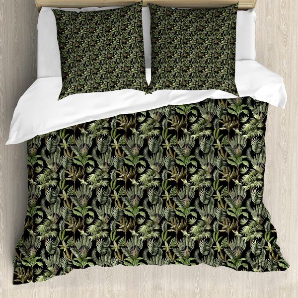 Abakuhaus Set Copripiumino Jungle Leaf Per Letti Singoli, Palme E Banani, Antiacaro, Adatto A Chi Soffre Di Allergie, Con Federa, 200 Cm X 200 Cm - 80 X 80 Cm, Multicolore Grigio Antracite-image