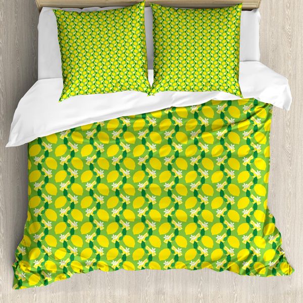 Abakuhaus Set Copripiumino Per Letto Singolo, Agrumi Colori Vivaci, Antiacaro Adatto A Chi Soffre Di Allergie Con Federa, 200 Cm X 200 Cm - 80 X 80 Cm, Verde Lime Giallo-image