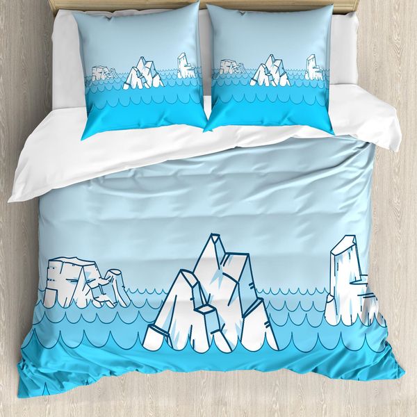 Set Copripiumino Abakuhaus Ice Berg Per Letti Singoli, Frosty Floating Elements, Antiacaro, Adatto A Chi Soffre Di Allergie, Con Federa, 155 Cm X 220 Cm - 80 X 80 Cm, Pale Blue Sky Blue-image