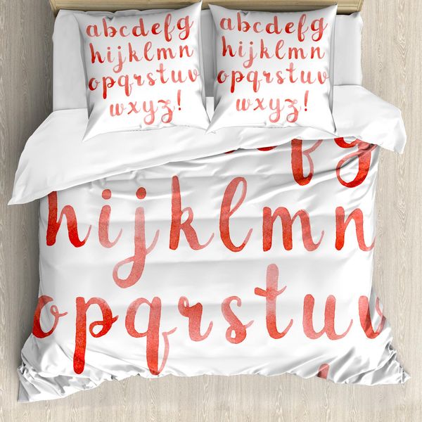 Abakuhaus Set Copripiumino Per Letto Singolo, Aquarell Warm Letters, Antiacaro, Adatto A Chi Soffre Di Allergie, Con Federa, 200 Cm X 200 Cm - 80 X 80 Cm, Corallo E Vermiglio-image