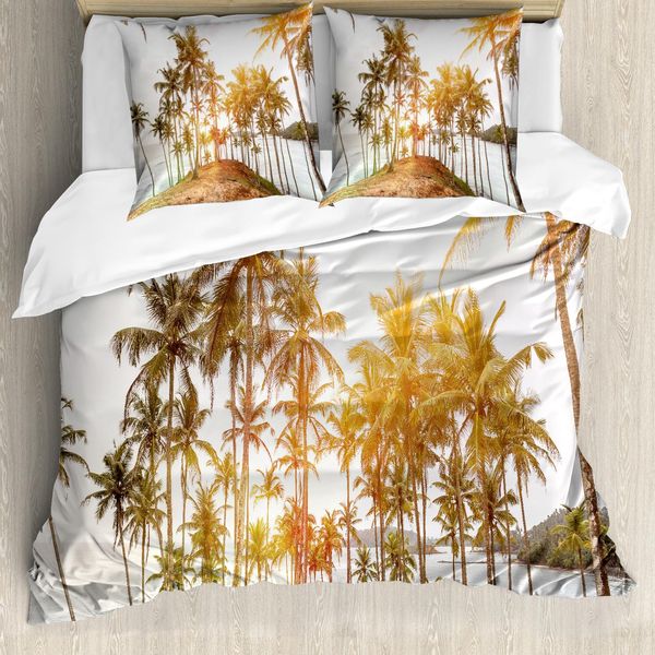 Abakuhaus Set Copripiumino Fiji Per Letti Singoli, Sunbeams Beat An Island, Antiacaro, Adatto A Chi Soffre Di Allergie, Con Federa, 155 Cm X 220 Cm - 80 X 80 Cm, Giallo Fulvo-image