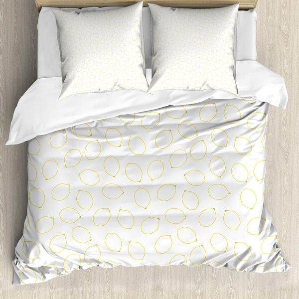 Abakuhaus Set Copripiumino Per Letto Singolo, Semplice Disegno Di Agrumi, Antiacaro, Adatto A Chi Soffre Di Allergie, Con Federa, 155 Cm X 220 Cm - 80 X 80 Cm, Giallo Pastello E Bianco-image