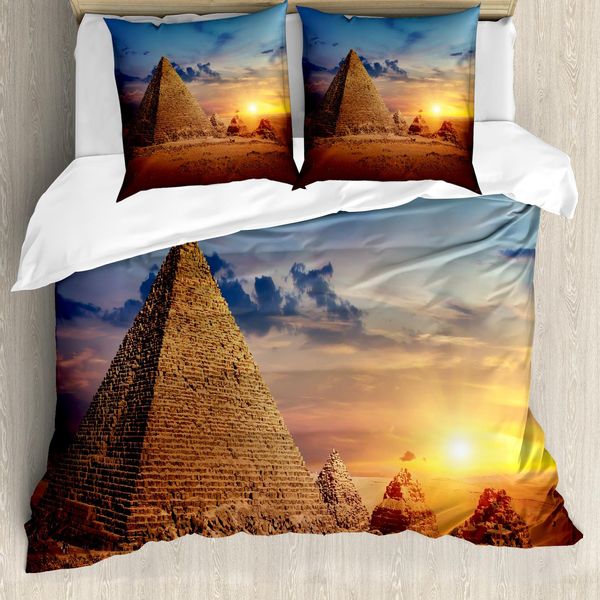 Abakuhaus Set Copripiumino Egiziano Per Letti Singoli, Deserto E Piramidi Dusk, Antiacaro, Adatto A Chi Soffre Di Allergie, Con Federa, 155 Cm X 220 Cm - 80 X 80 Cm, Multicolore-image