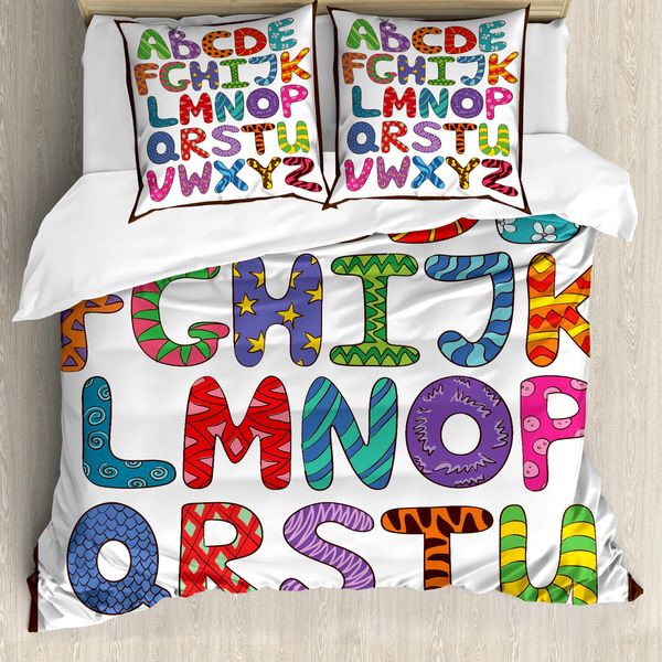 Abakuhaus Set Copripiumino Per Letto Singolo, Lettere Educative Divertenti, Antiacaro, Adatto A Chi Soffre Di Allergie, Con Federa, 200 Cm X 200 Cm - 80 X 80 Cm, Multicolore-image