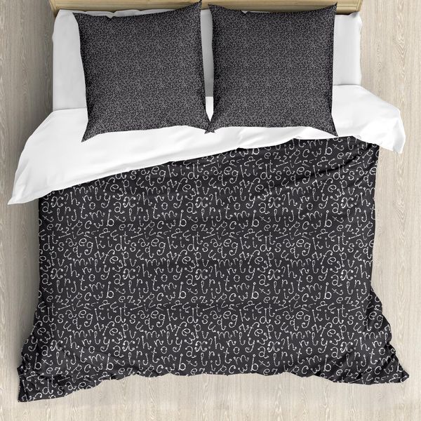 Abakuhaus Set Copripiumino Alphabet Per Letti Singoli, Lettere Minuscole Grunge, Antiacaro, Adatto A Chi Soffre Di Allergie, Con Federa, 155 Cm X 220 Cm - 80 X 80 Cm, Grigio Scuro E Bianco-image