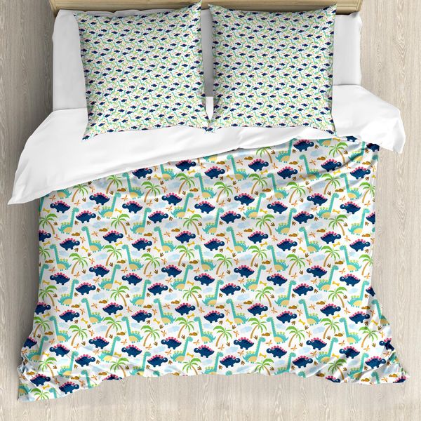 Abakuhaus Set Copripiumino Dino Per Letti Singoli, Dinosauri, Divertenti Scarabocchi, Antiacaro, Adatto A Chi Soffre Di Allergie, Con Federa, 200 Cm X 200 Cm - 80 X 80 Cm, Multicolore-image