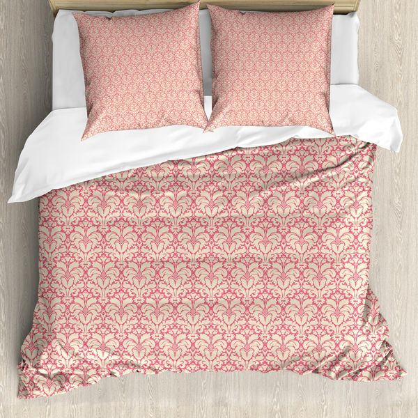 Set Copripiumino In Damasco Abakuhaus Per Letti Singoli, Fiori E Foglie Monocromatici, Antiacaro E Anallergico, Con Federa, 200 Cm X 200 Cm - 80 X 80 Cm, Grigio, Giallo, Rosa Pastello-image