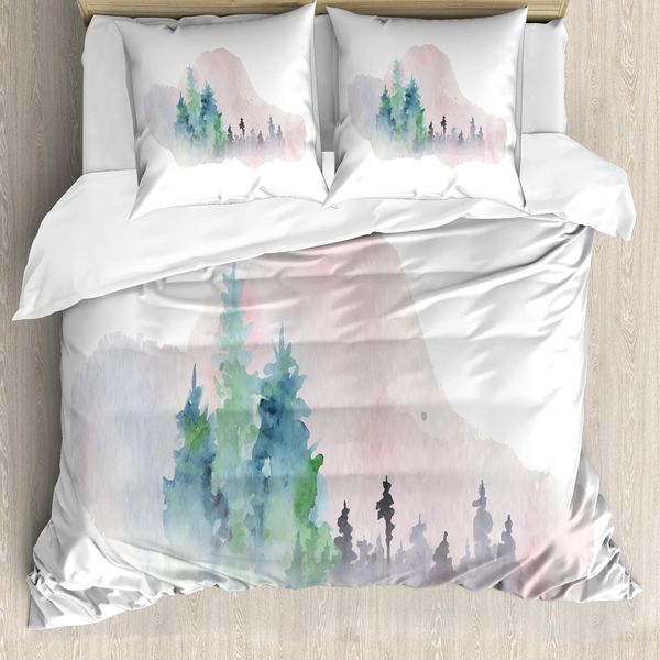 Abakuhaus Set Copripiumino Artistico Per Letti Singoli, Acquerello Bosco, Antiacaro, Adatto A Chi Soffre Di Allergie, Con Federa, 155 Cm X 220 Cm - 80 X 80 Cm, Multicolore-image
