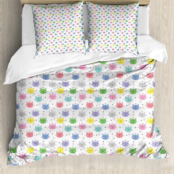Abakuhaus Set Copripiumino Per Letto Singolo, Gattini Colorati, Antiacaro, Adatto A Chi Soffre Di Allergie, Con Federa, 200 Cm X 200 Cm - 80 X 80 Cm, Multicolore-image