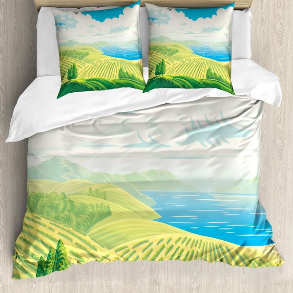 Abakuhaus Set Copripiumino Per Letti Singoli, Motivo Idylle SchöNheit, Antiacaro, Adatto A Chi Soffre Di Allergie, Con Federa, 155 Cm X 220 Cm - 80 X 80 Cm, Verde Pastello E Azzurro Cielo-image