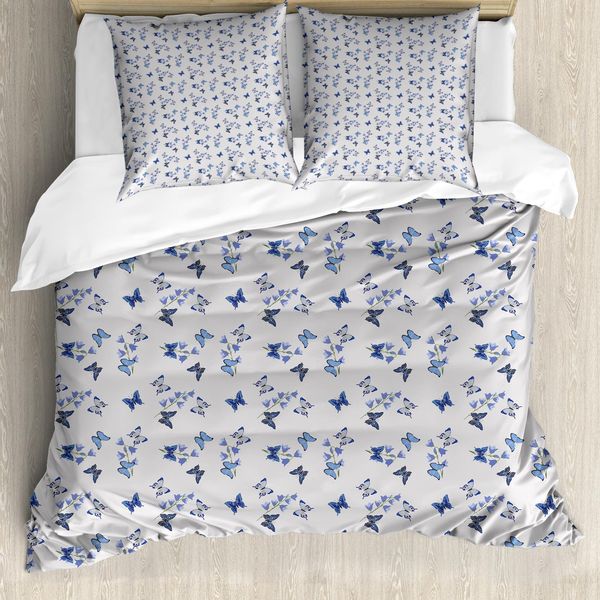 Abakuhaus Set Copripiumino Per Letto Singolo, Bluebell Flowers Moths, Antiacaro, Adatto A Chi Soffre Di Allergie, Con Federa, 155 Cm X 220 Cm - 80 X 80 Cm, Perle Multicolor-image