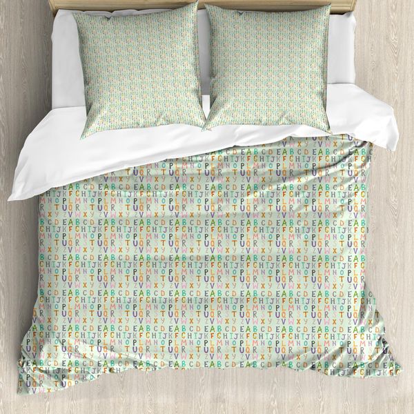 Abakuhaus Set Copripiumino Per Letti Singoli, Divertenti Lettere Colorate, Antiacaro, Adatto A Chi Soffre Di Allergie, Con Federa, 200 Cm X 200 Cm - 80 X 80 Cm, Verde Menta Multicolore-image