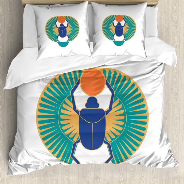 Abakuhaus Set Copripiumino Egiziano Per Letti Singoli, Scarab Halten Sun, Antiacaro, Adatto A Chi Soffre Di Allergie, Con Federa, 155 Cm X 220 Cm - 80 X 80 Cm, Multicolore-image