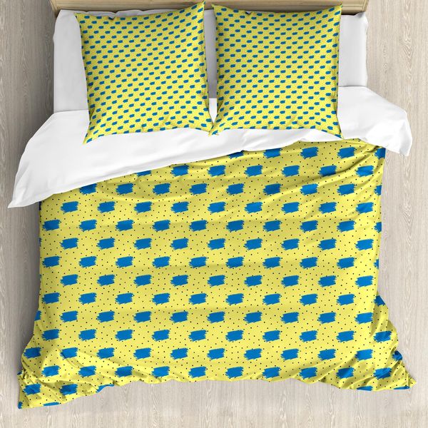 Abakuhaus Set Copripiumino A Pois Gialli Per Letti Singoli, Paintbrush Hits, Antiacaro, Adatto A Chi Soffre Di Allergie, Con Federa, 155 Cm X 220 Cm - 80 X 80 Cm, Giallo-Blu Cobalto-image