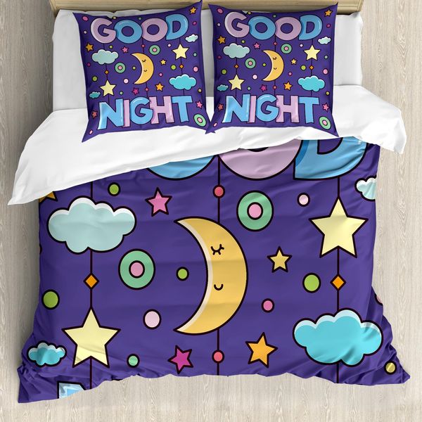 Abakuhaus Set Copripiumino Per Letti Singoli, Childish Schlafzeit, Antiacaro, Adatto A Chi Soffre Di Allergie, Con Federa, 200 Cm X 200 Cm - 80 X 80 Cm, Dark Indigo Multicolor-image