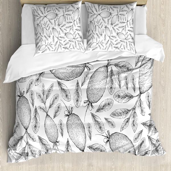Abakuhaus Set Copripiumino Per Letti Singoli, Disegno Vintage Monocromatico, Antiacaro E Anallergico Con Federa, 200 Cm X 200 Cm - 80 X 80 Cm, Grigio Antracite E Bianco-image