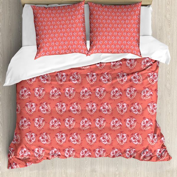 Abakuhaus Set Copripiumino Vintage Valentine Per Letti Singoli, Cuori Rose Ivy, Antiacaro, Adatto A Chi Soffre Di Allergie, Con Federa, 200 Cm X 200 Cm - 80 X 80 Cm, Coral Blush-image